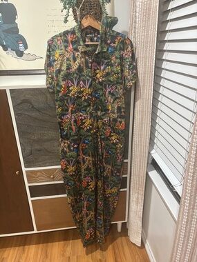 Mixed by Nasrin Brand Green Tropical Print Utility Jumpsuit